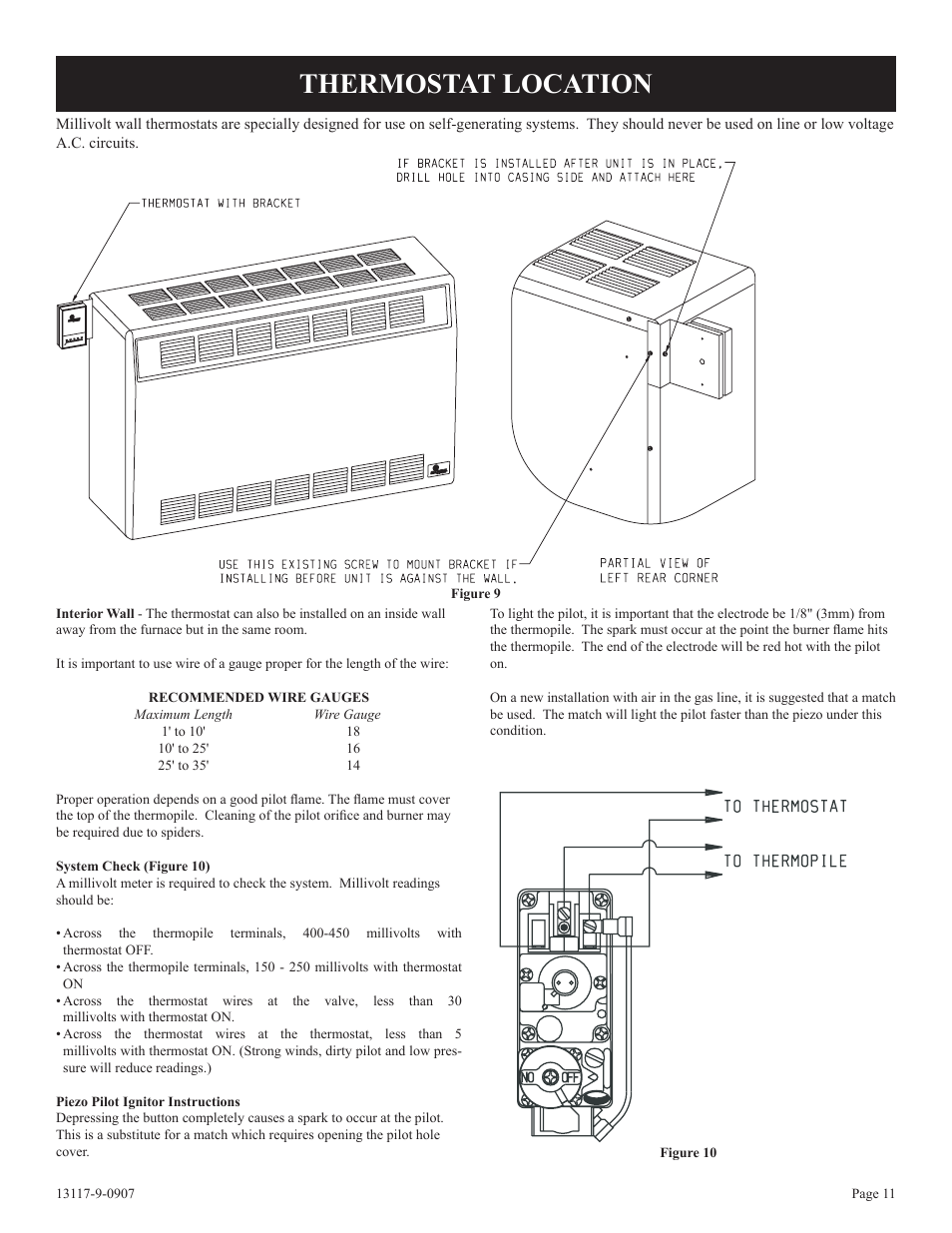 Thermostat location | Empire Products DV-25T-1 User Manual | Page 11 / 20