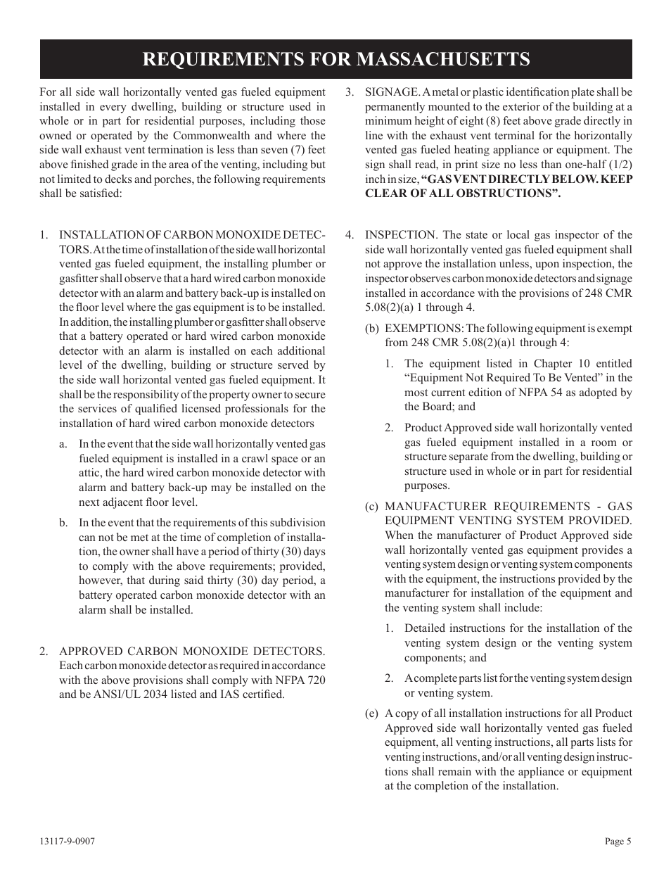 Requirements for massachusetts | Empire Products DV-25T-1 User Manual | Page 5 / 20