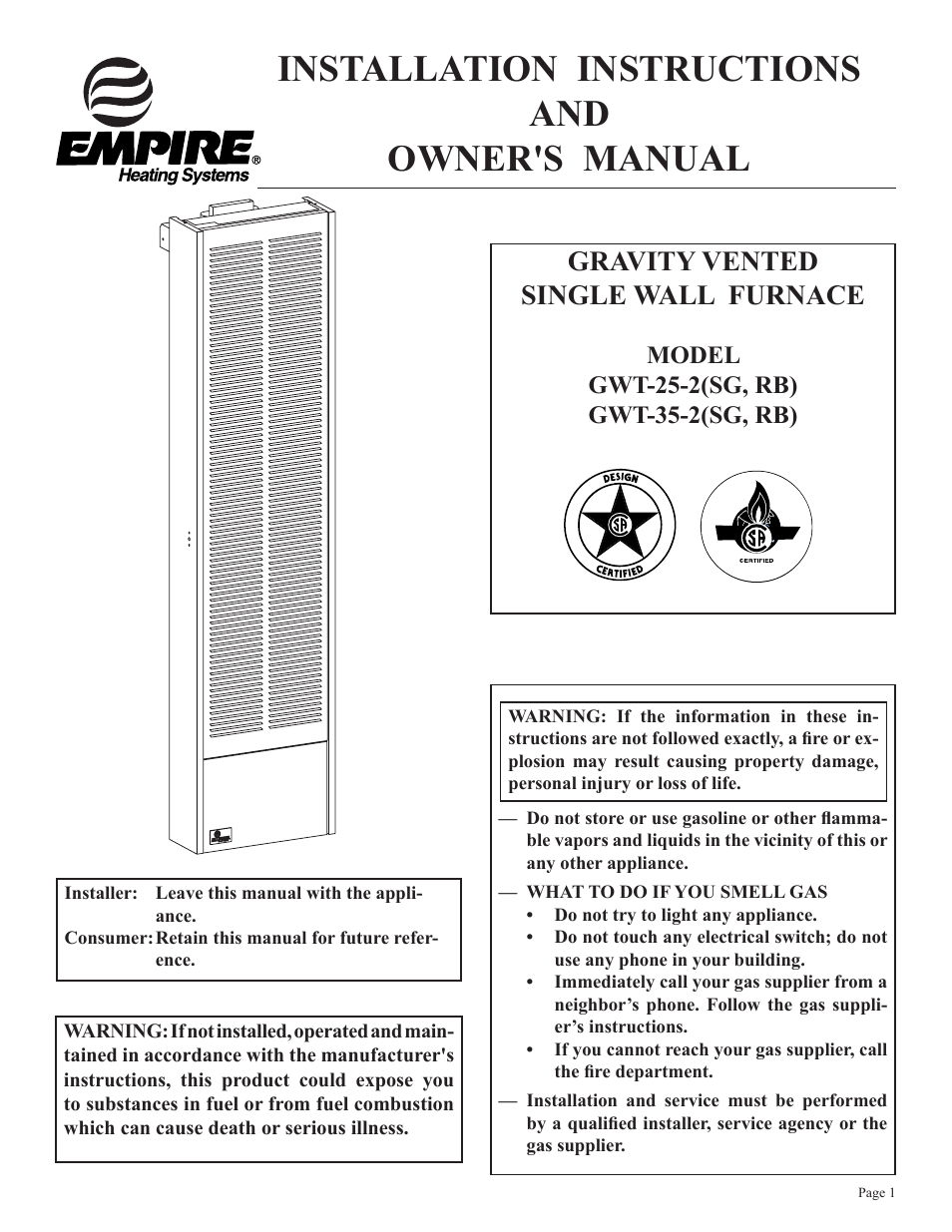 Empire Products GWT-35-2(SG User Manual | 60 pages