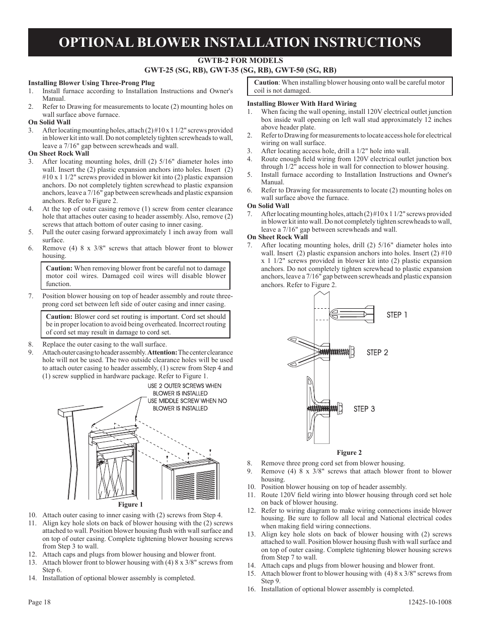 Optional blower installation instructions | Empire Products GWT-35-2(SG User Manual | Page 18 / 60