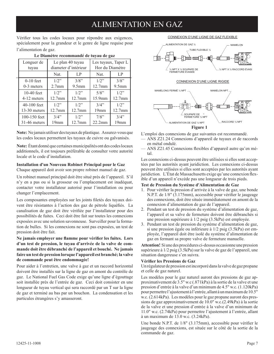Alimentation en gaz | Empire Products GWT-35-2(SG User Manual | Page 27 / 60