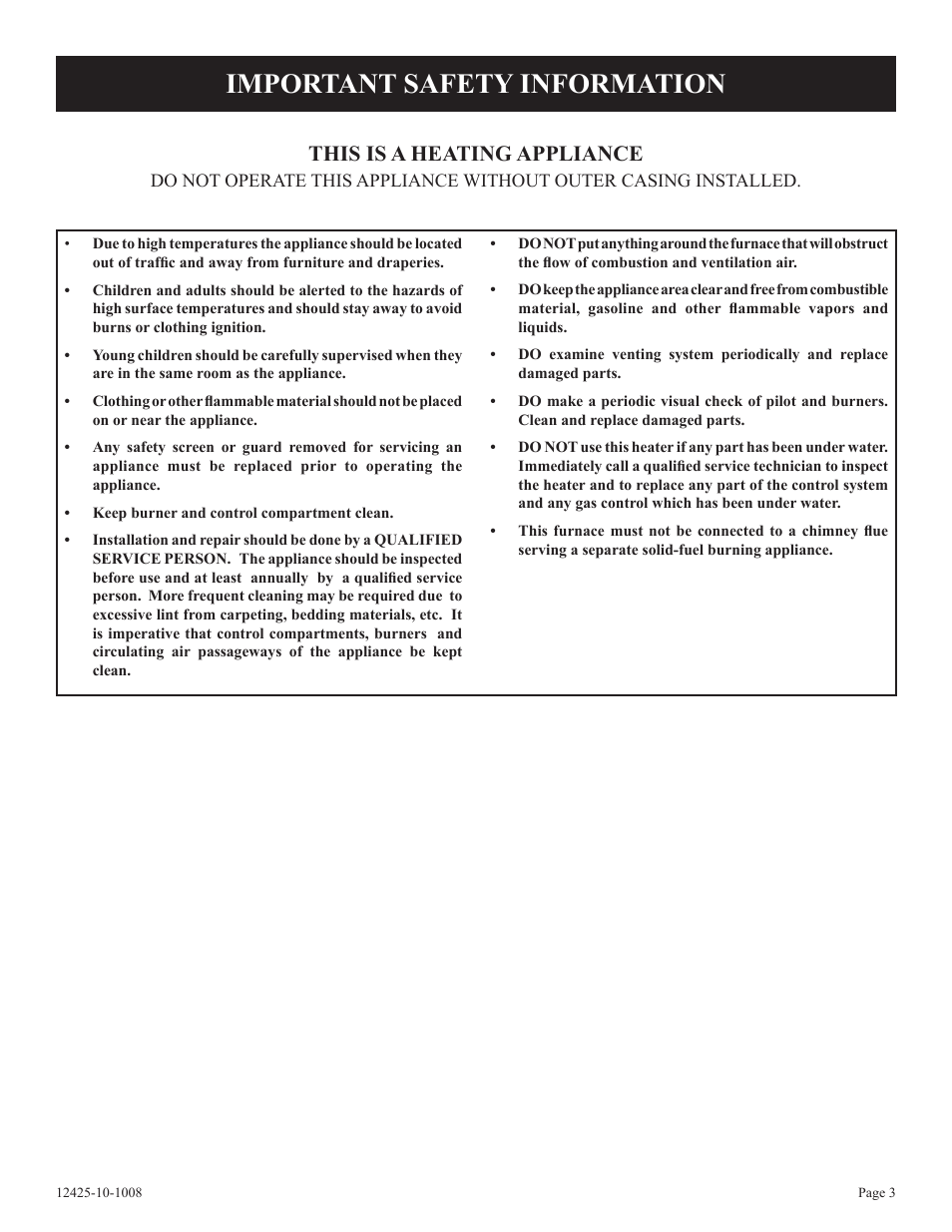 Important safety information, This is a heating appliance | Empire Products GWT-35-2(SG User Manual | Page 3 / 60