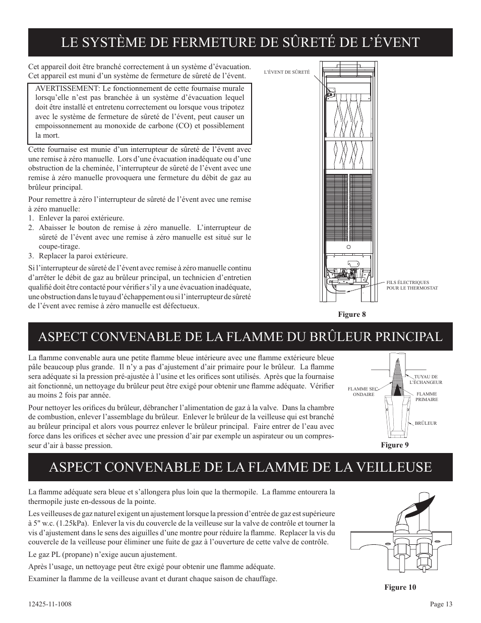 Le système de fermeture de sûreté de l’évent, Aspect convenable de la flamme de la veilleuse | Empire Products GWT-35-2(SG User Manual | Page 33 / 60