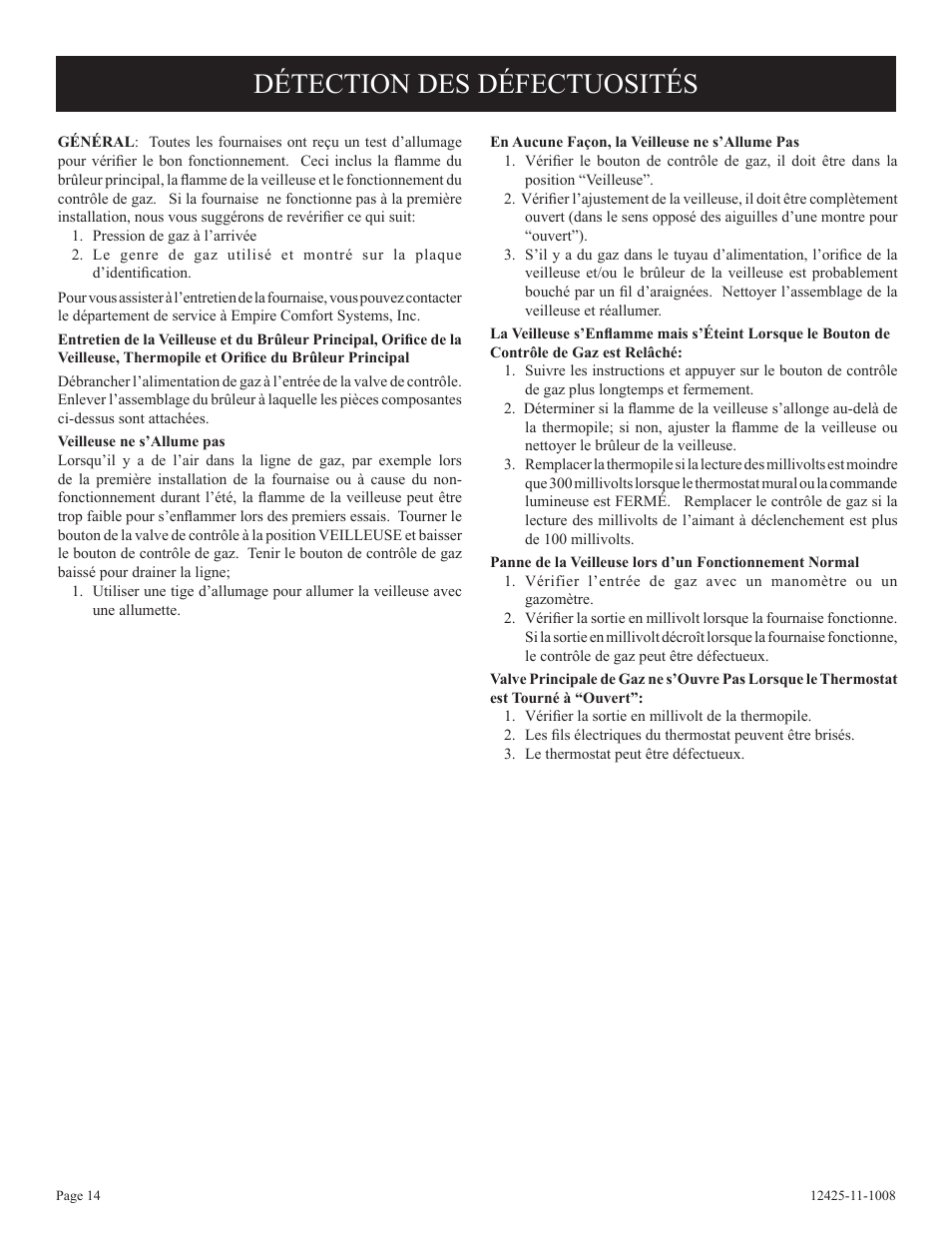 Détection des défectuosités | Empire Products GWT-35-2(SG User Manual | Page 34 / 60