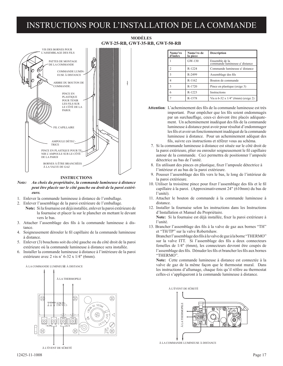 Instructions pour l’installation de la commande | Empire Products GWT-35-2(SG User Manual | Page 37 / 60
