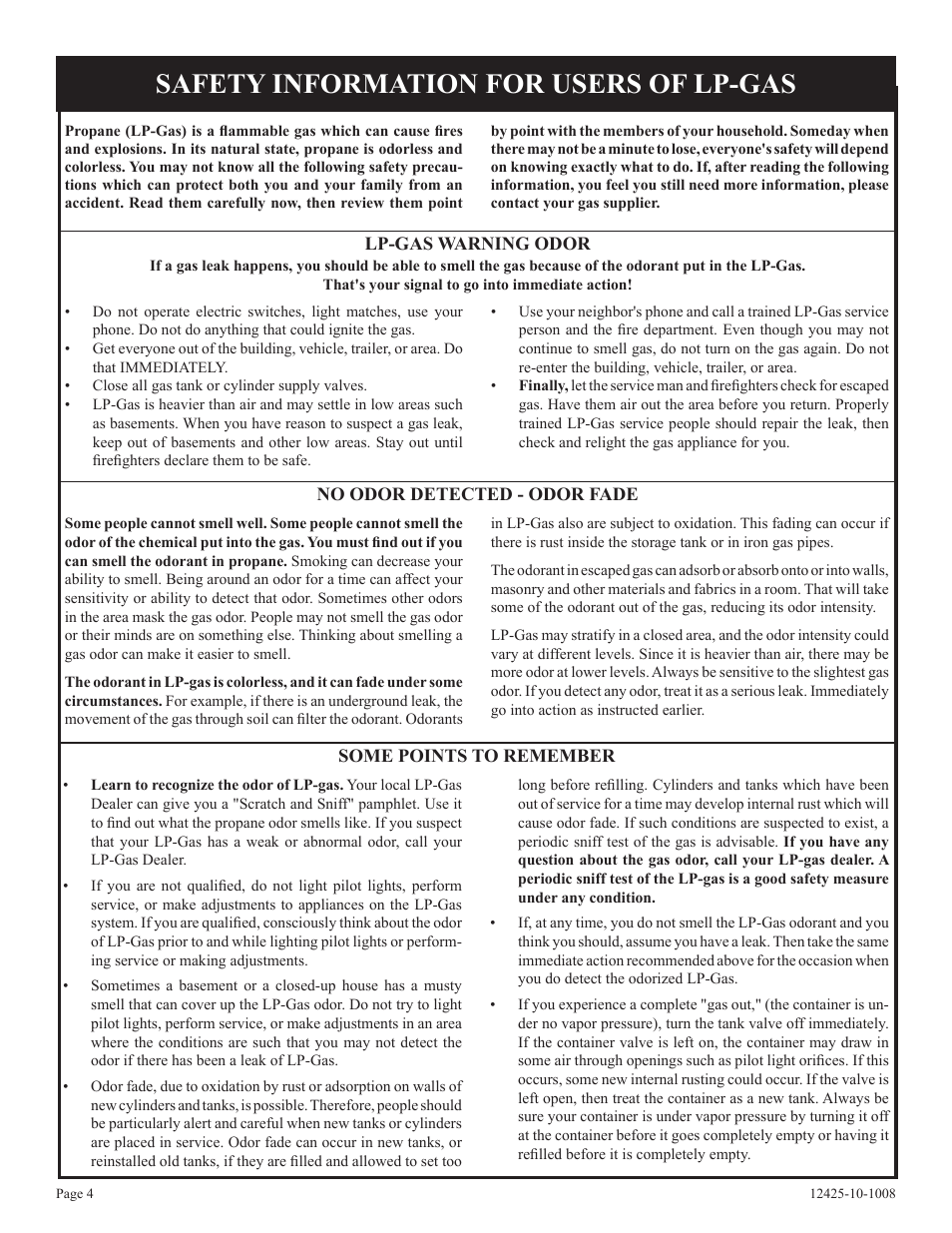 Safety information for users of lp-gas | Empire Products GWT-35-2(SG User Manual | Page 4 / 60