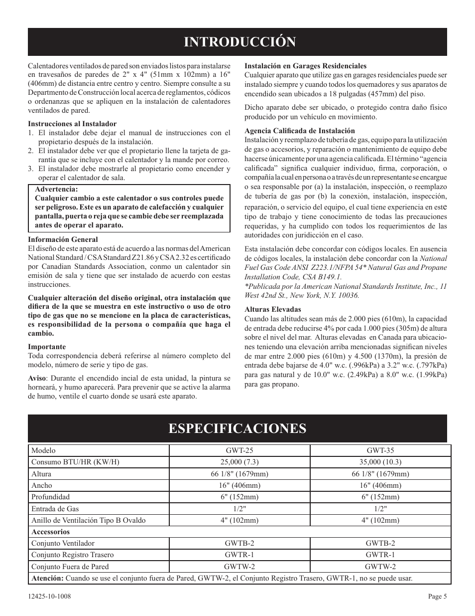 Introducción especificaciones | Empire Products GWT-35-2(SG User Manual | Page 45 / 60