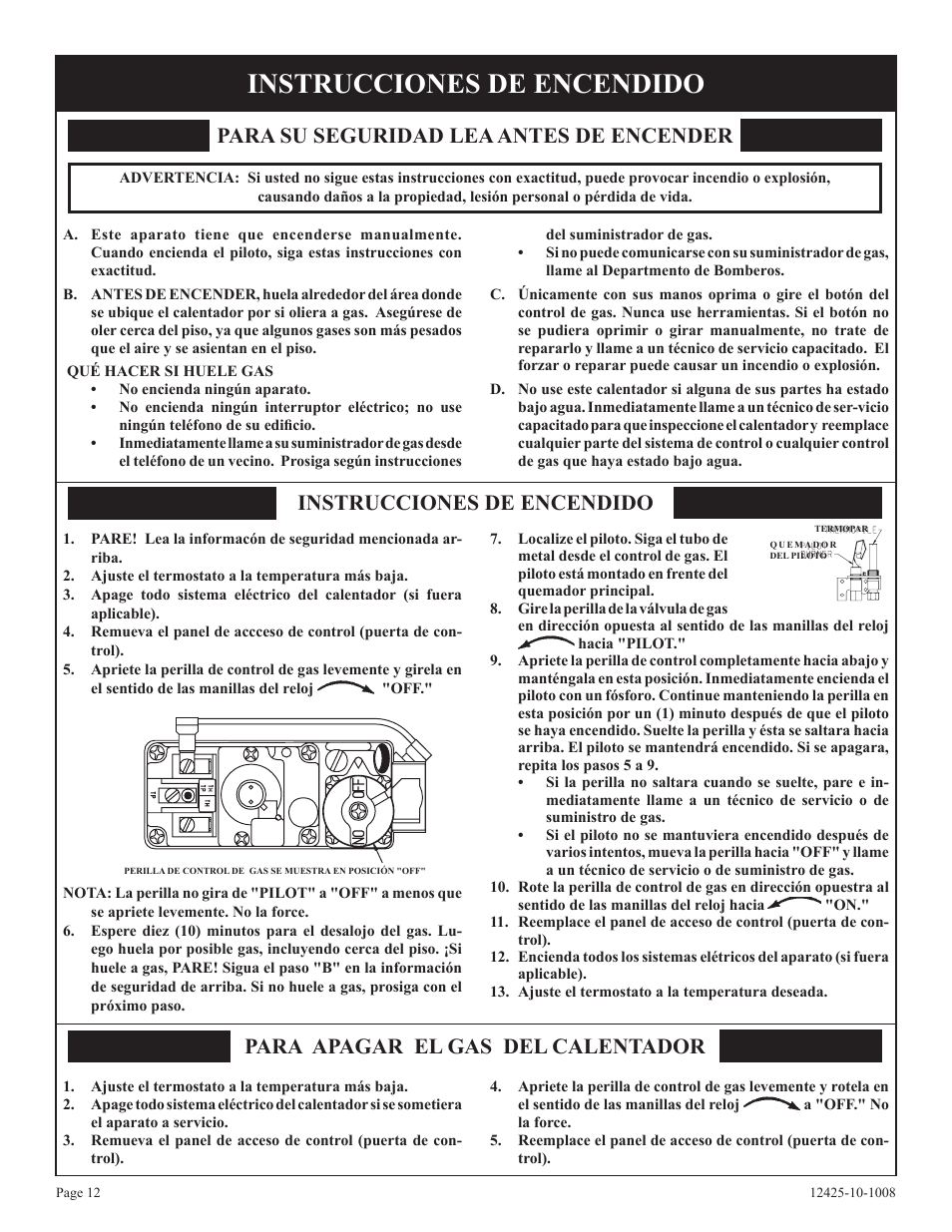 Instrucciones de encendido | Empire Products GWT-35-2(SG User Manual | Page 52 / 60