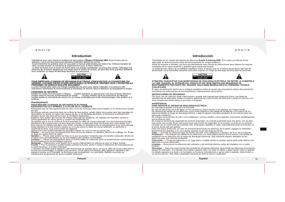 Т³гж 12, Introduction, Introducción | Empire Products X-GAMING 5000 User Manual | Page 12 / 14