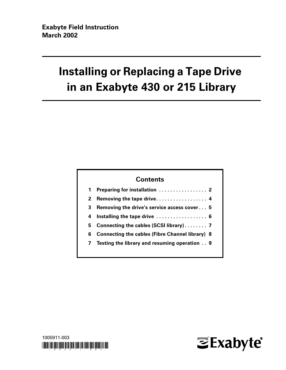 Exabyte 1005911-003 User Manual | 12 pages