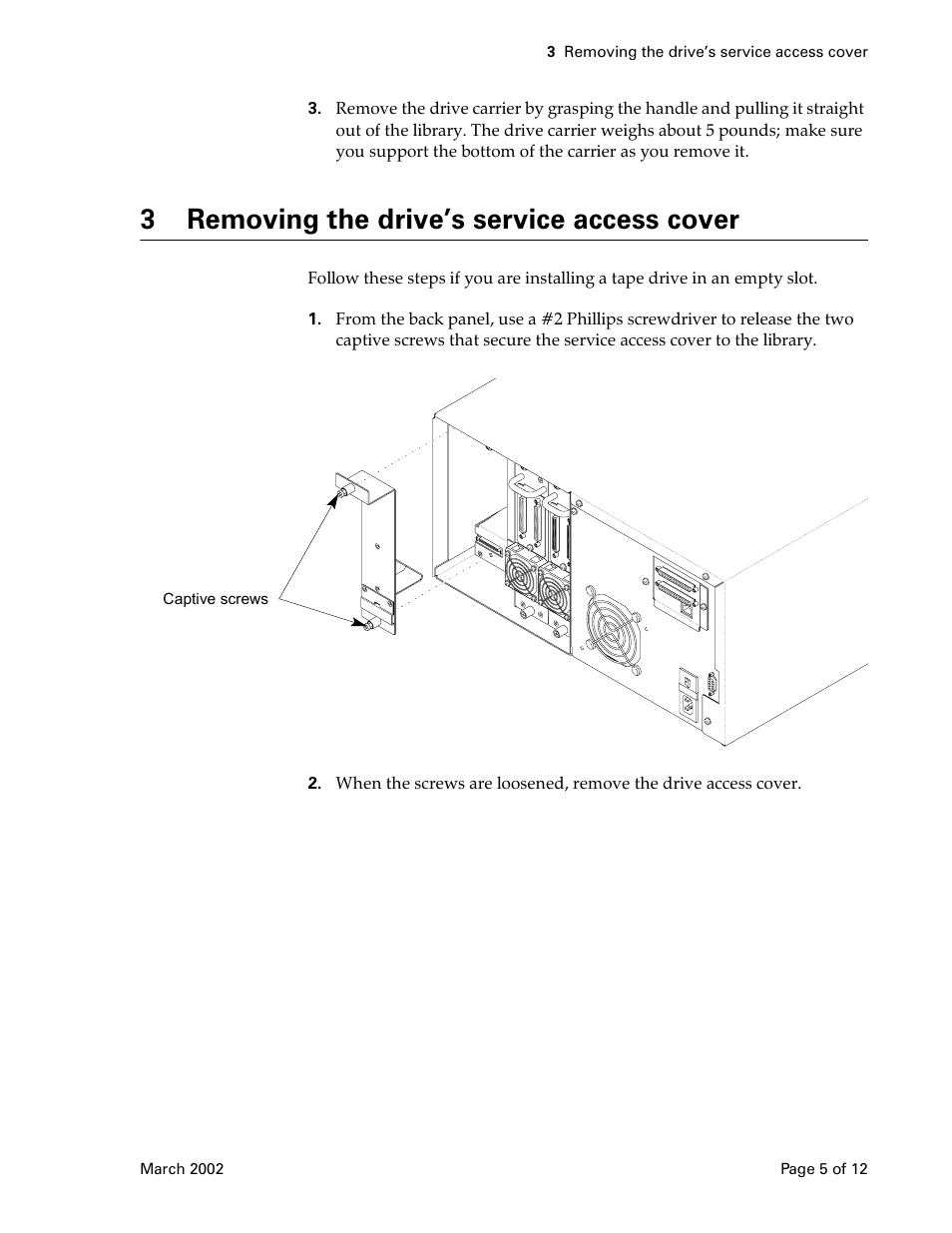 3 removing the drive’s service access cover, Section 3, Removing the drive’s service access cover | Exabyte 1005911-003 User Manual | Page 5 / 12