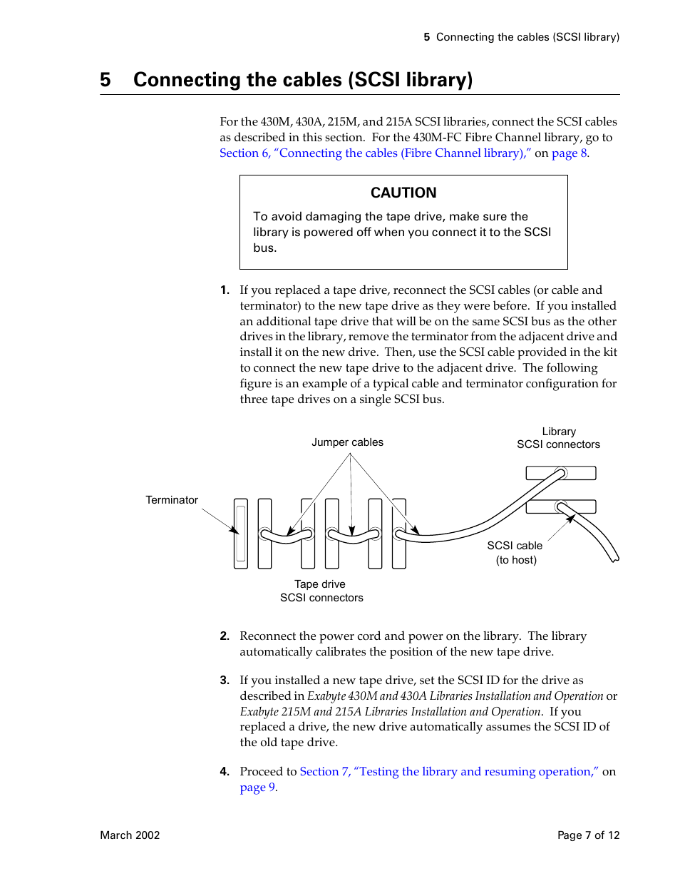 5 connecting the cables (scsi library) | Exabyte 1005911-003 User Manual | Page 7 / 12