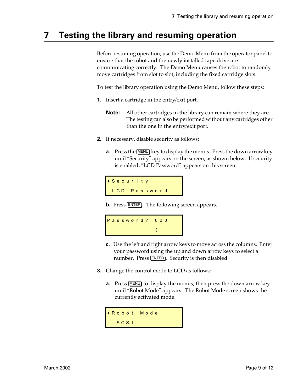 7 testing the library and resuming operation | Exabyte 1005911-003 User Manual | Page 9 / 12