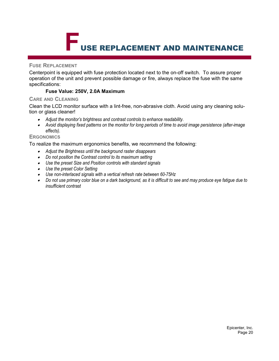 Use replacement and maintenance | Epicenter 2x8 User Manual | Page 20 / 25