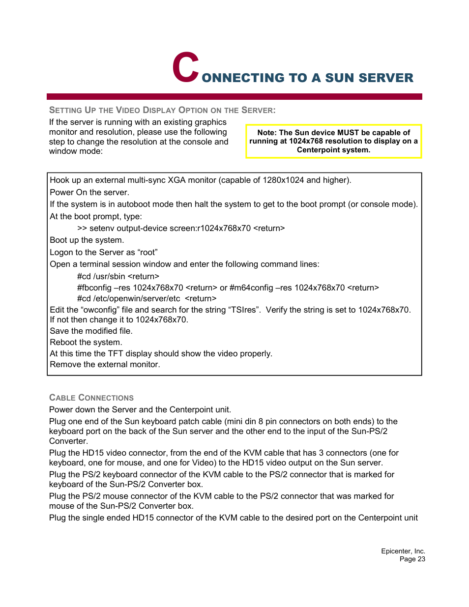 Onnecting to a sun server | Epicenter 2x8 User Manual | Page 23 / 25
