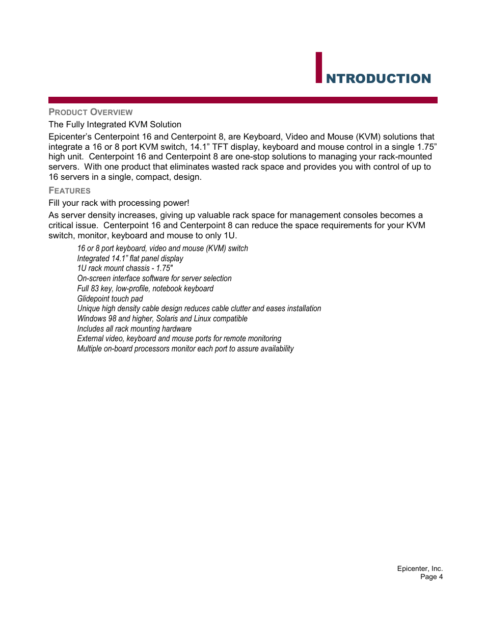 Ntroduction | Epicenter Centercade 16 User Manual | Page 4 / 25