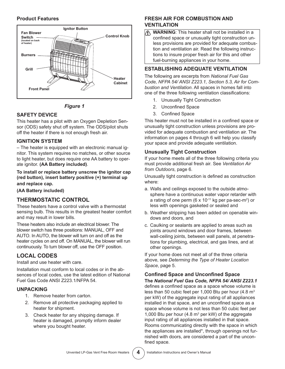 Thermostatic control, Local codes | Enerco HSVFR30LPT User Manual | Page 4 / 20