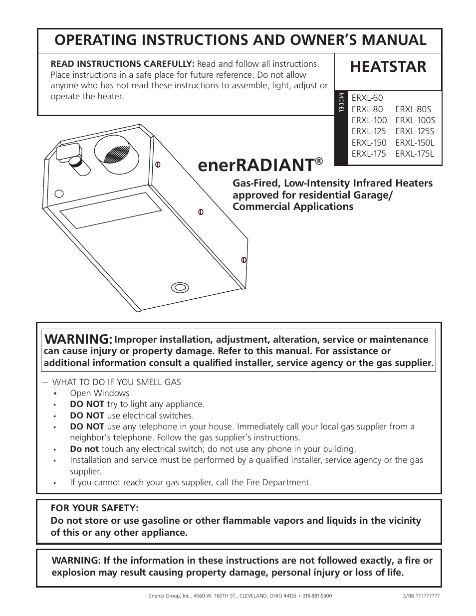 Enerco ERXL-125S User Manual | 28 pages