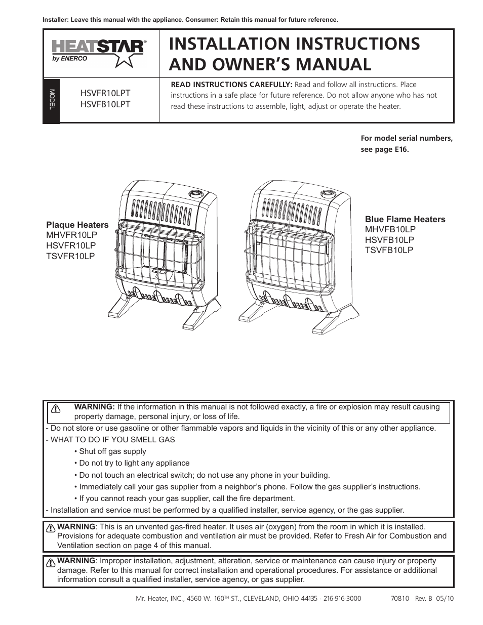 Enerco HSVFR10LPT User Manual | 16 pages