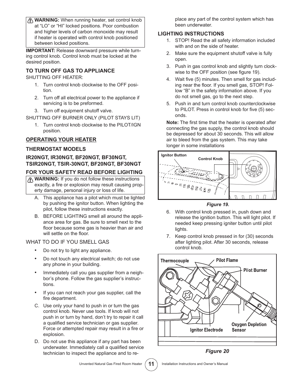 Enerco UNVENTED NATURAL GAS FIRED ROOM HEATER TSIR20NGT User Manual | Page 11 / 24
