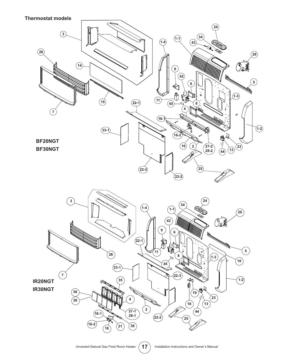 Thermostat models | Enerco UNVENTED NATURAL GAS FIRED ROOM HEATER TSIR20NGT User Manual | Page 17 / 24
