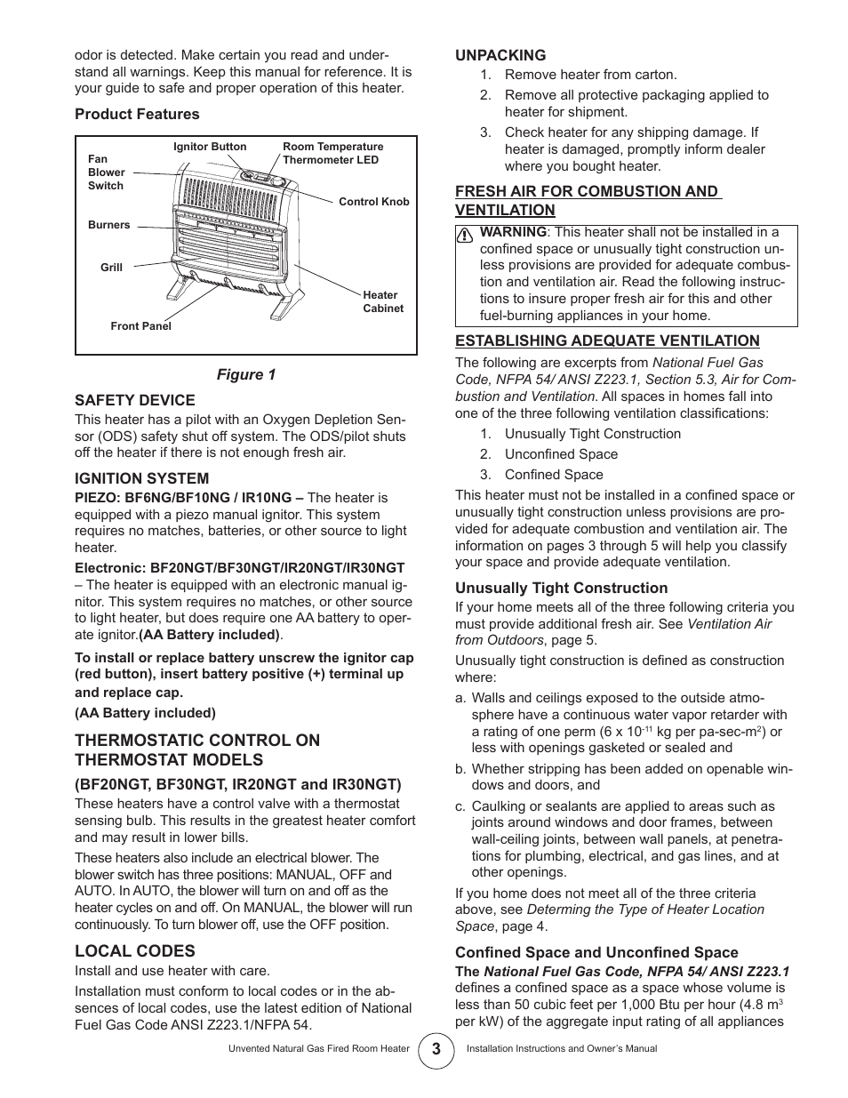 Enerco UNVENTED NATURAL GAS FIRED ROOM HEATER TSIR20NGT User Manual | Page 3 / 24