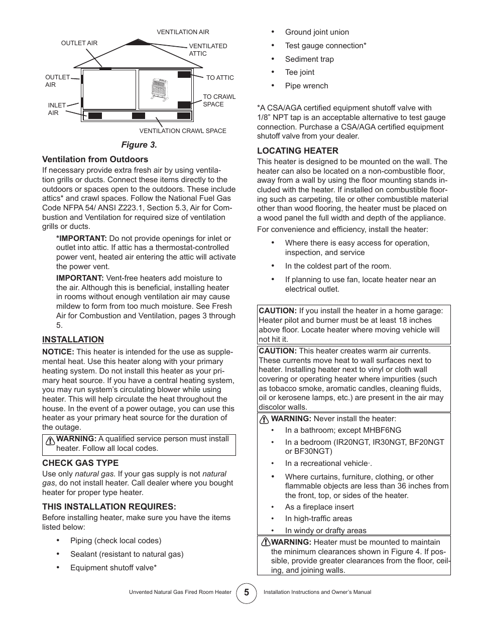 Enerco UNVENTED NATURAL GAS FIRED ROOM HEATER TSIR20NGT User Manual | Page 5 / 24