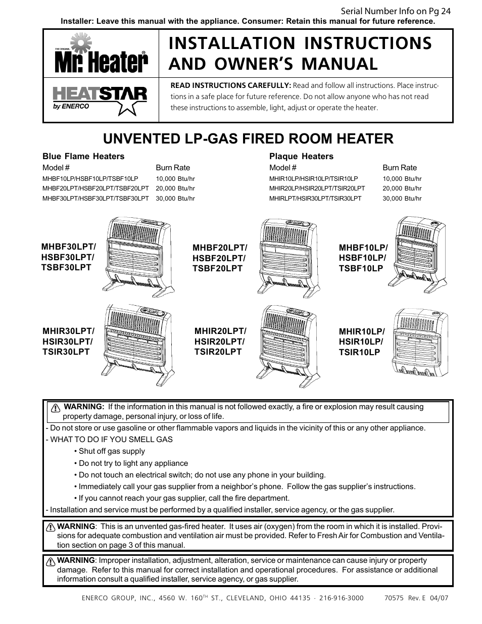Enerco HSBF20LPT User Manual | 24 pages