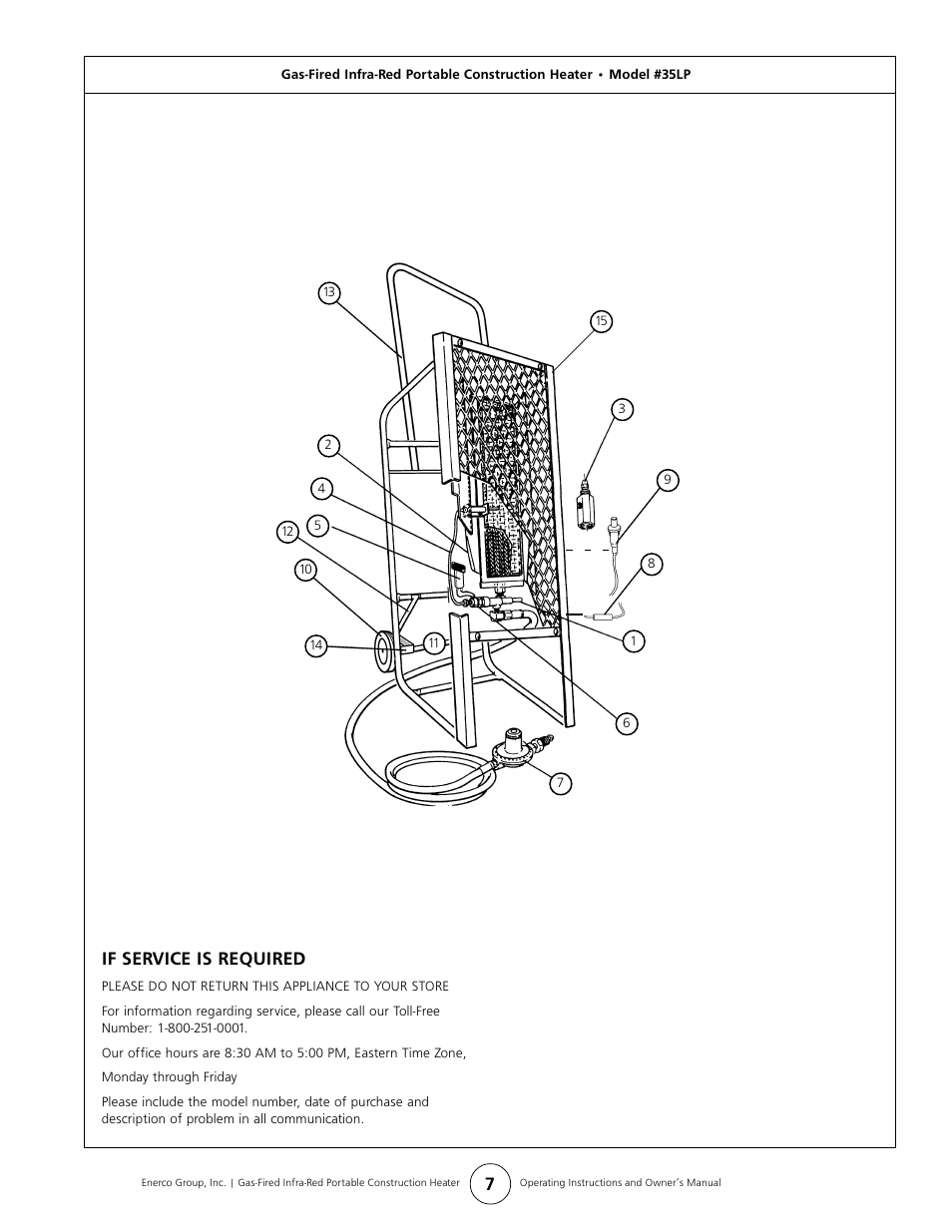 If service is required | Enerco HS35LP User Manual | Page 7 / 8