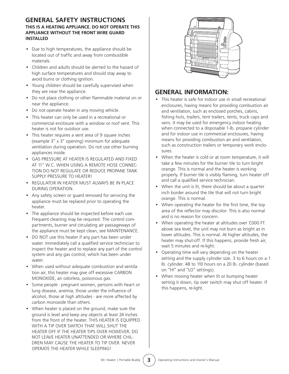 General information, General safety instructions | Enerco MH9B User Manual | Page 3 / 8