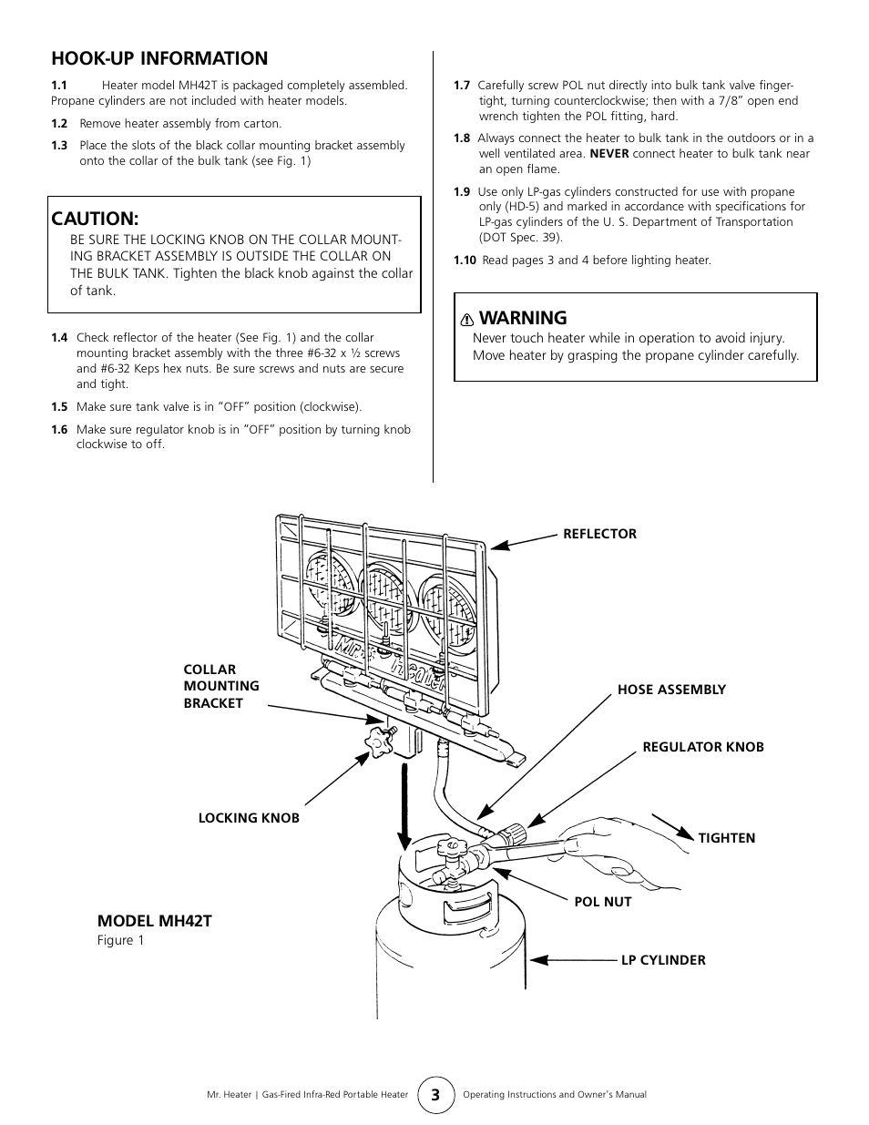 Hook-up information, Caution, Warning | Enerco MH42T User Manual | Page 3 / 8