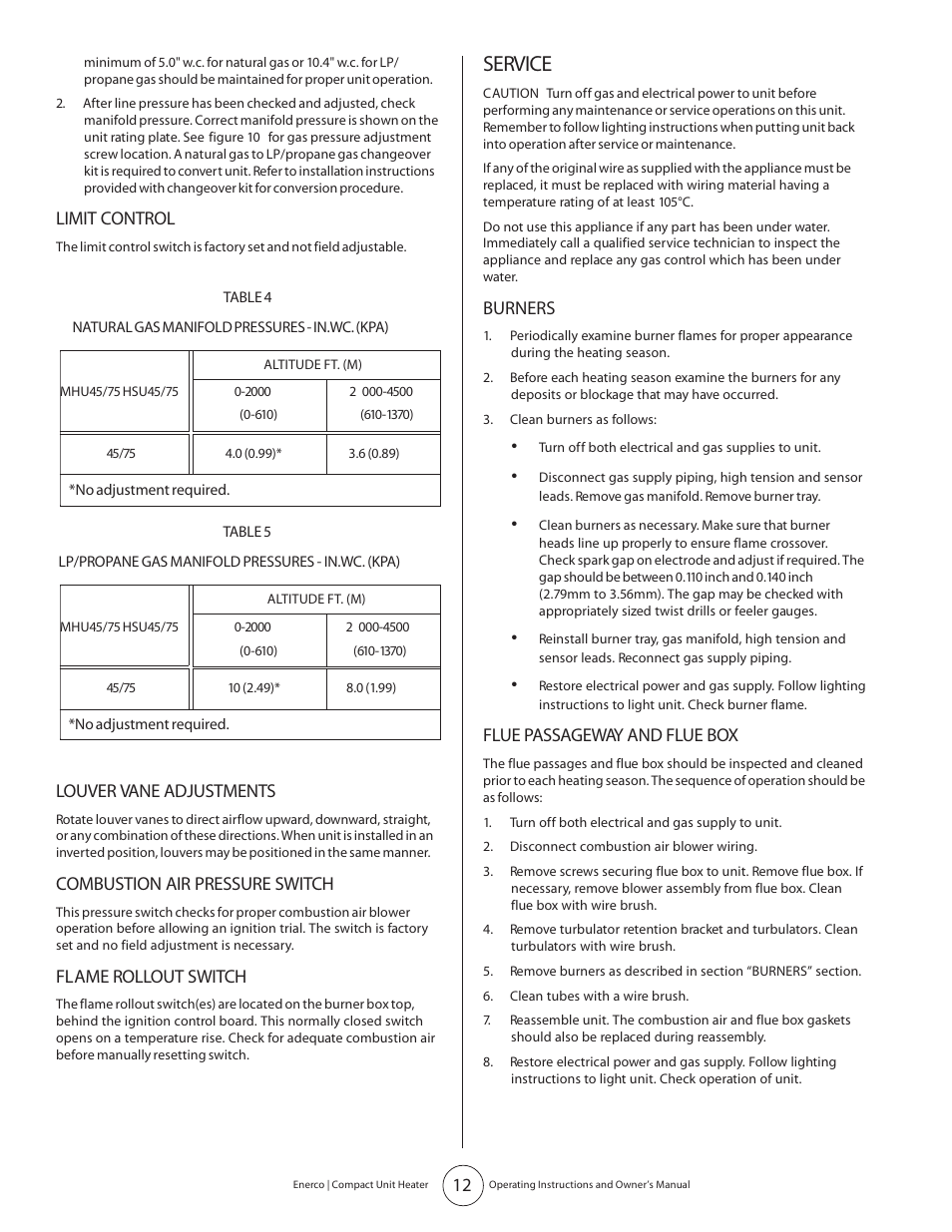 Service | Enerco MHU 45 User Manual | Page 12 / 16