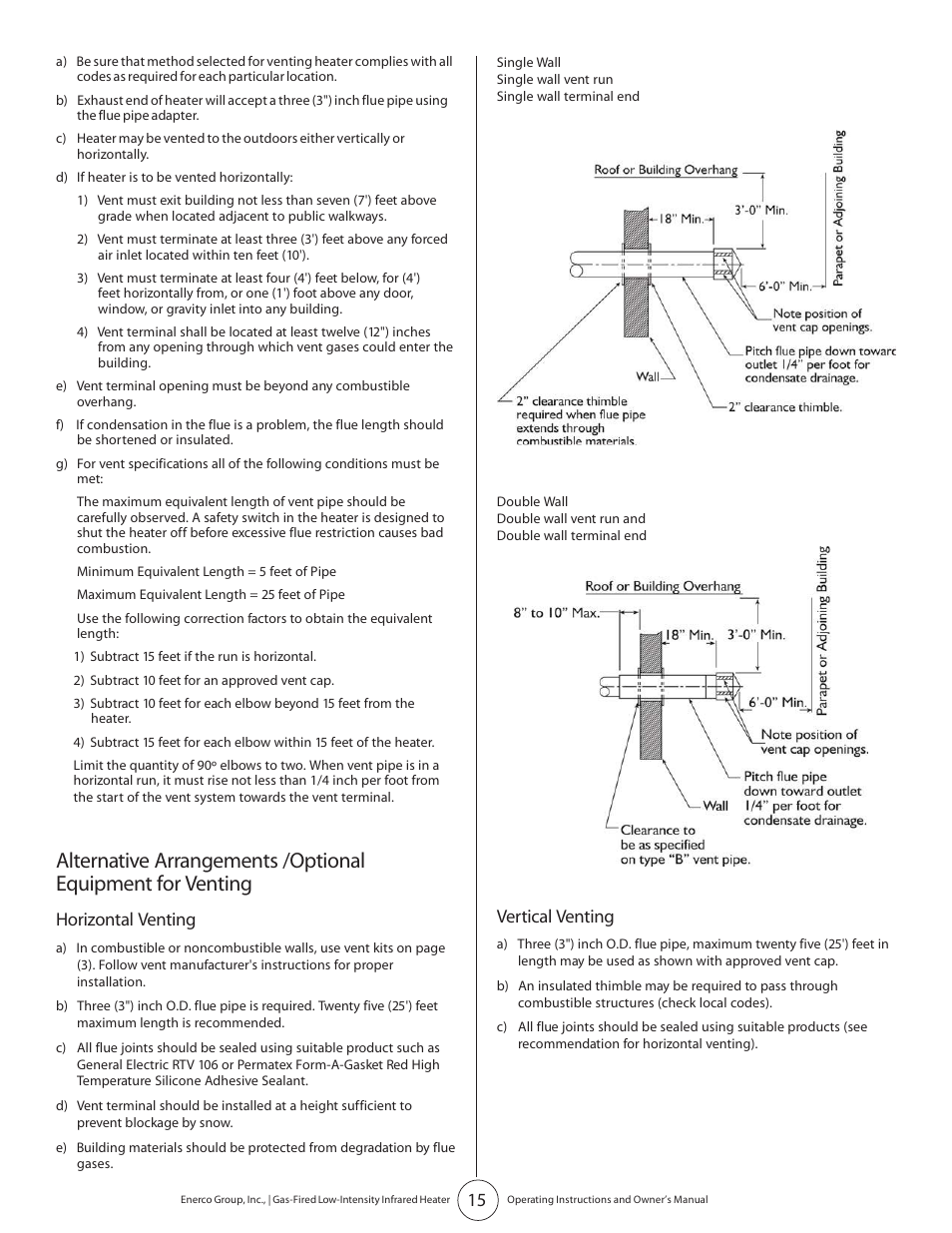 Vertical venting, Horizontal venting | Enerco HST45 User Manual | Page 15 / 24