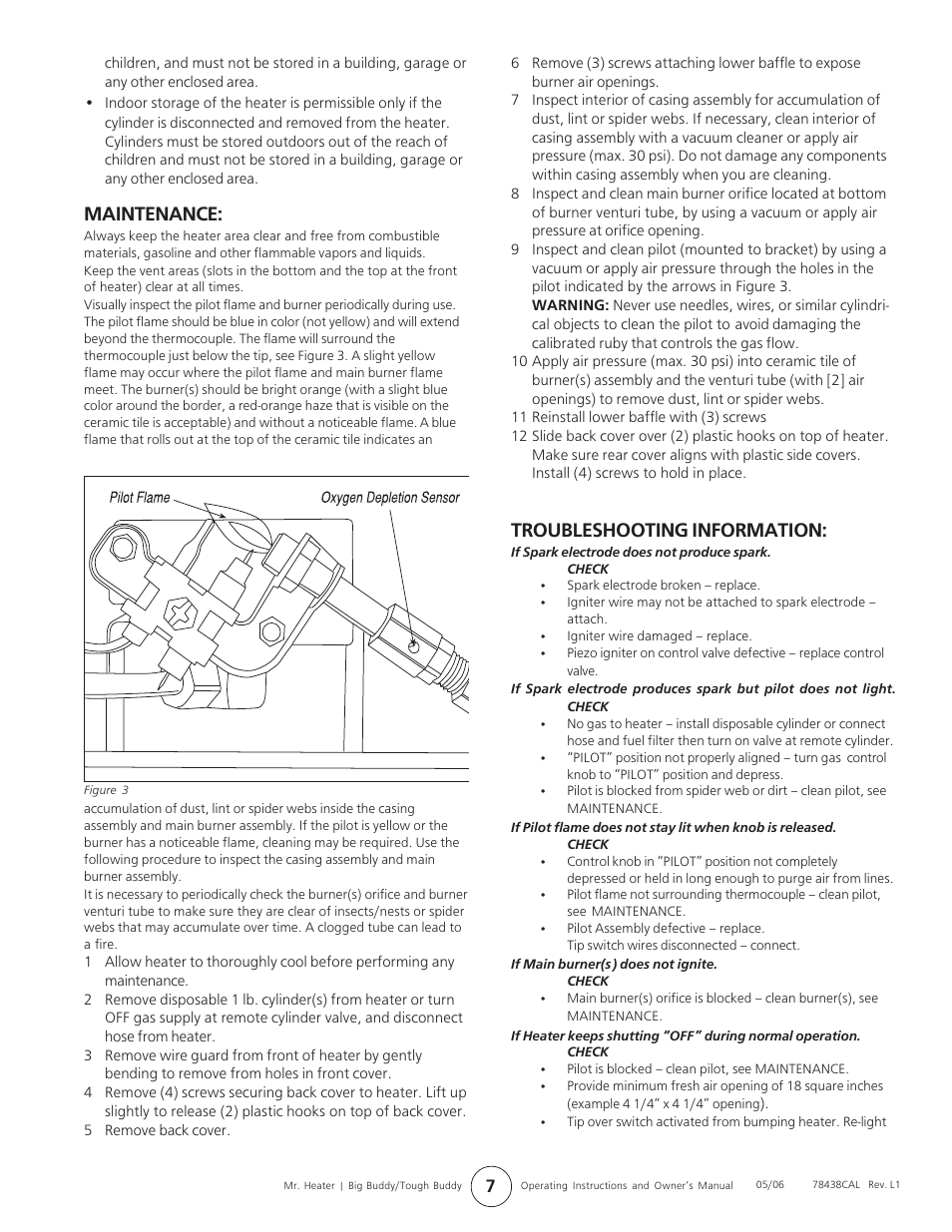 Maintenance, Troubleshooting information | Enerco MH18B User Manual | Page 7 / 10