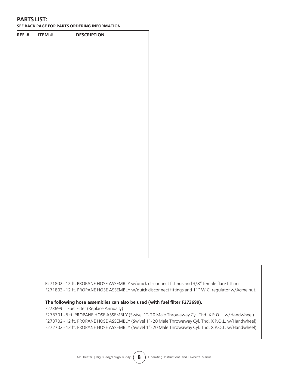 Parts list | Enerco MH18B User Manual | Page 8 / 10