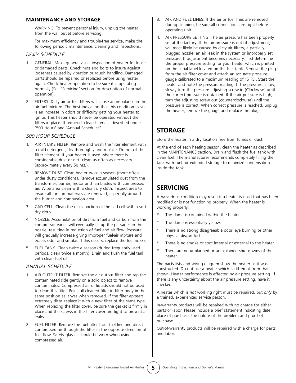 Storage, Servicing | Enerco MH175KT User Manual | Page 5 / 8