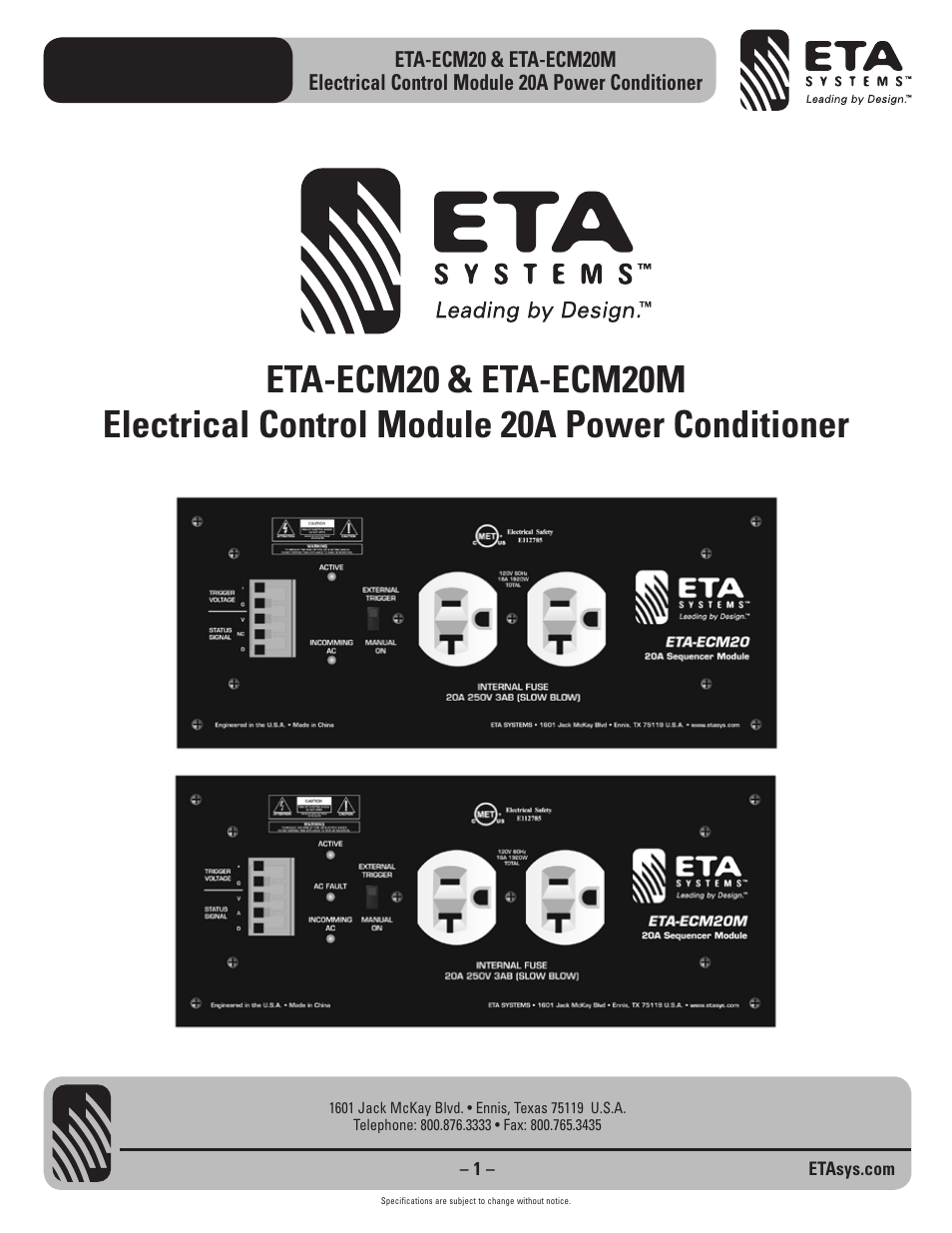 ETA Systems ETA-ECM20M User Manual | 4 pages
