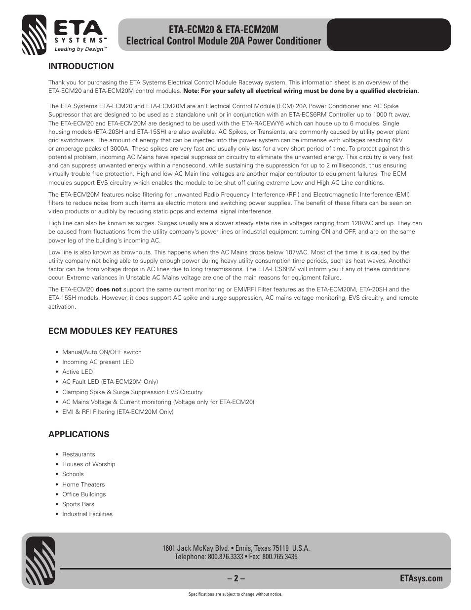 ETA Systems ETA-ECM20M User Manual | Page 2 / 4