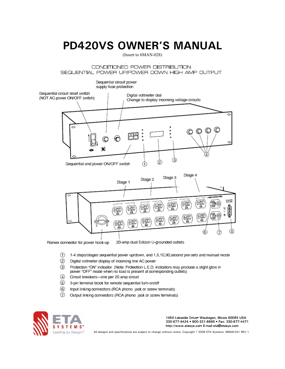 ETA Systems PD420VS User Manual | 4 pages