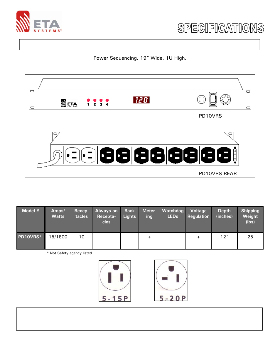 ETA Systems PD10VRS User Manual | 1 page