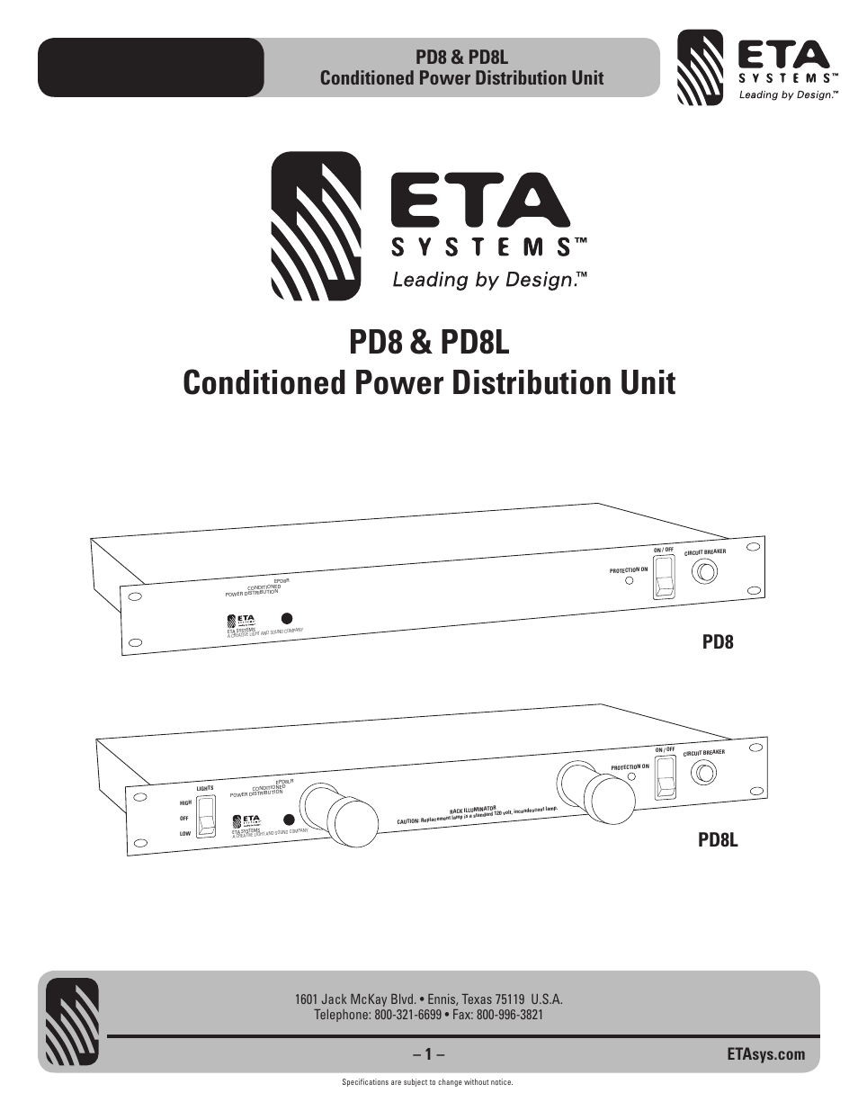 ETA Systems PD8 User Manual | 4 pages