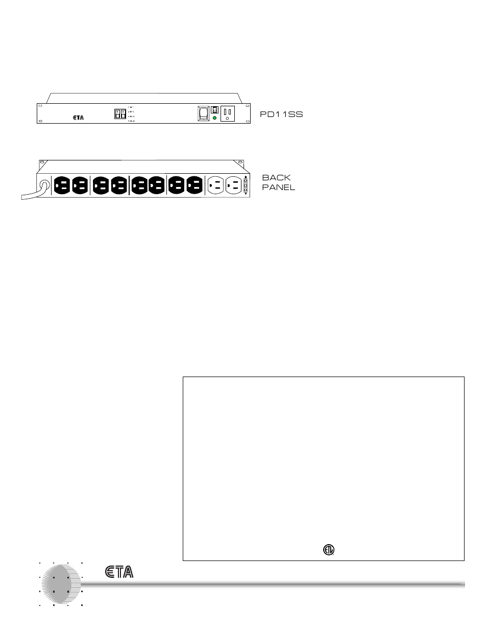 ETA Systems PD11SS User Manual | 1 page