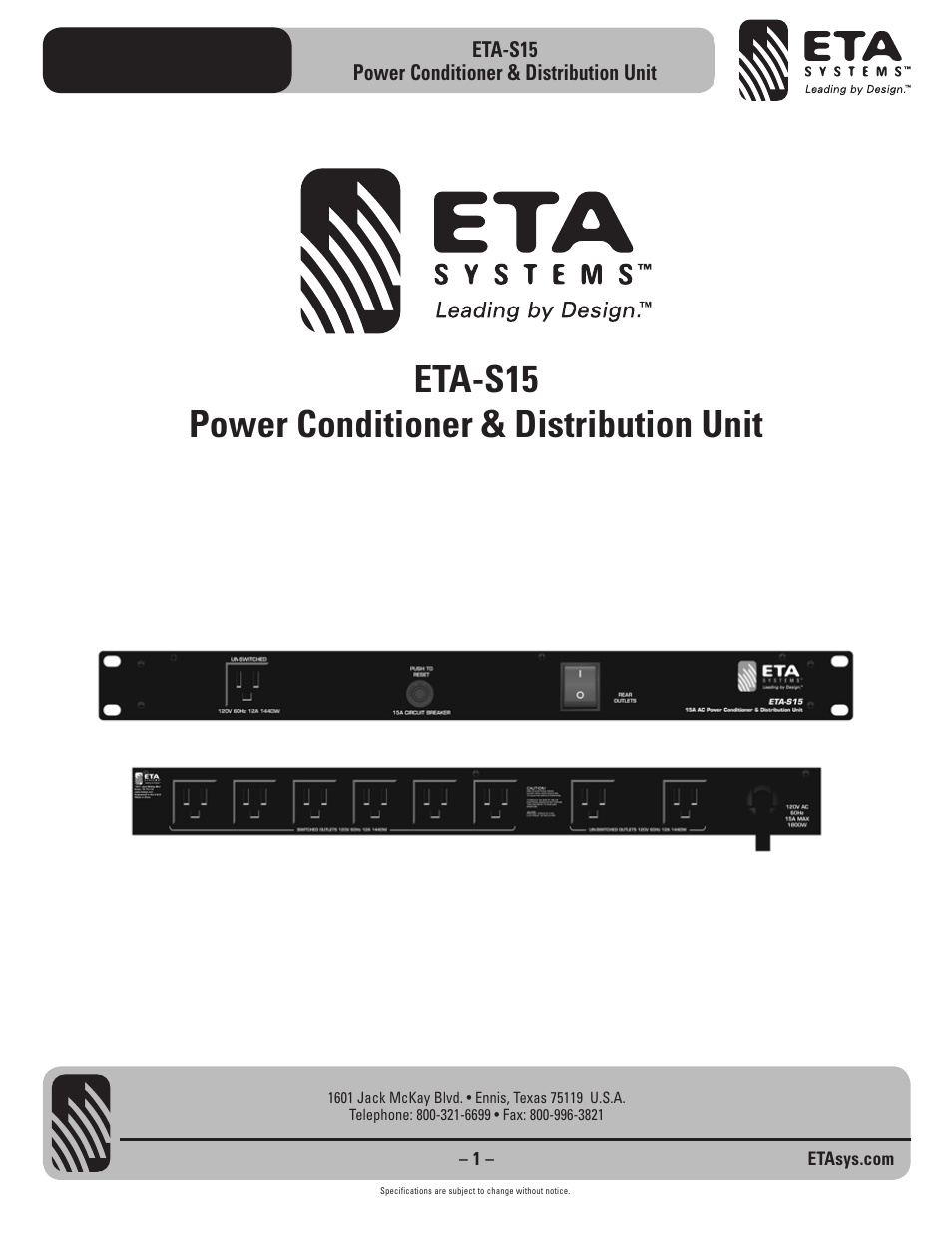 ETA Systems ETA-S15 User Manual | 8 pages