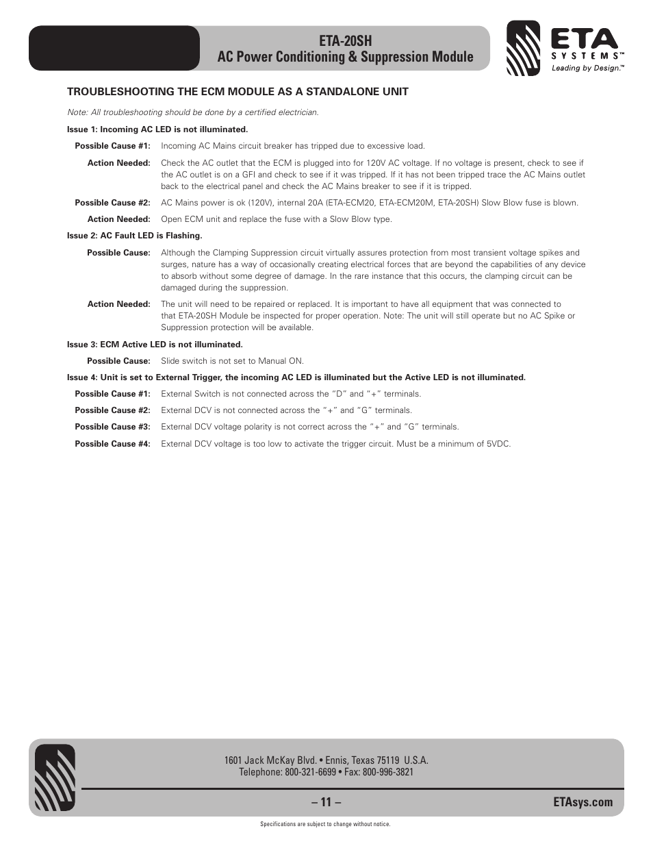 ETA Systems ETA-20SH User Manual | Page 11 / 16