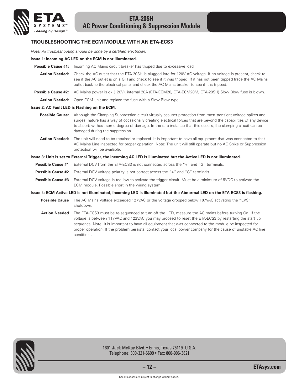 ETA Systems ETA-20SH User Manual | Page 12 / 16