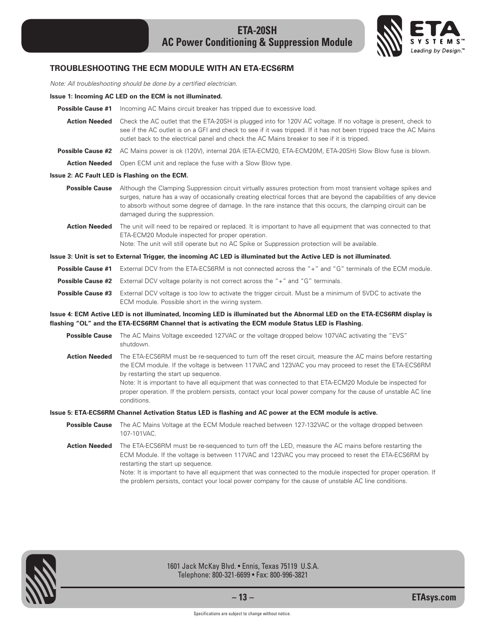 ETA Systems ETA-20SH User Manual | Page 13 / 16