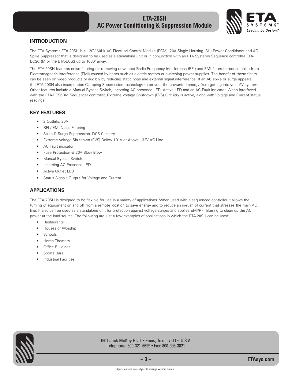 ETA Systems ETA-20SH User Manual | Page 3 / 16