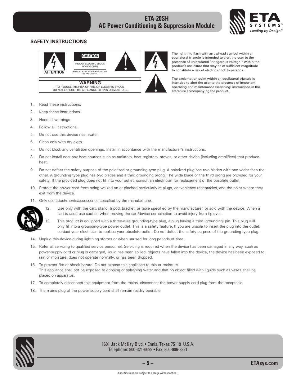ETA Systems ETA-20SH User Manual | Page 5 / 16