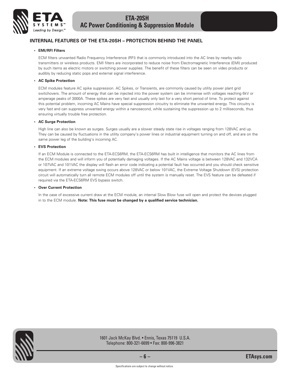 ETA Systems ETA-20SH User Manual | Page 6 / 16