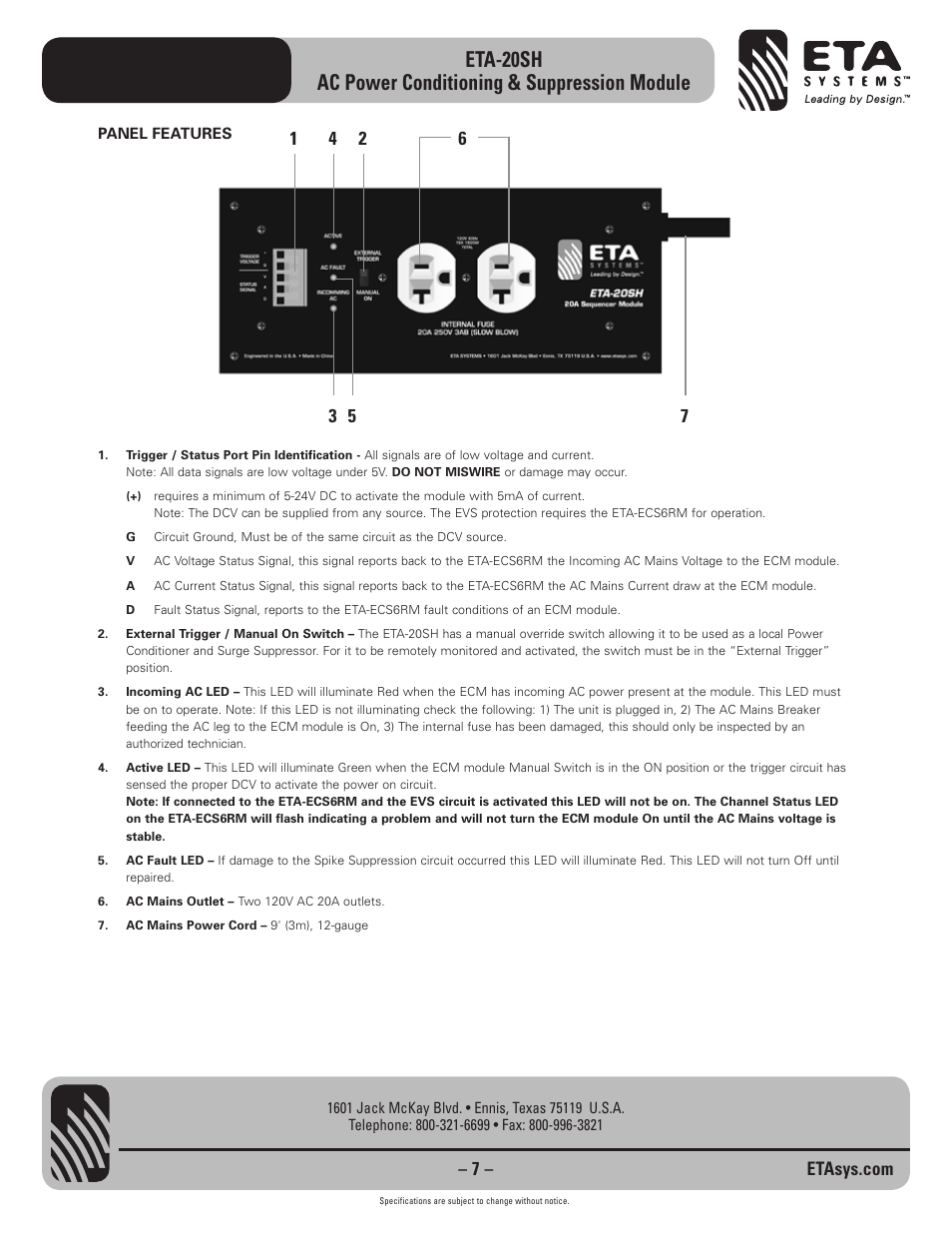 ETA Systems ETA-20SH User Manual | Page 7 / 16